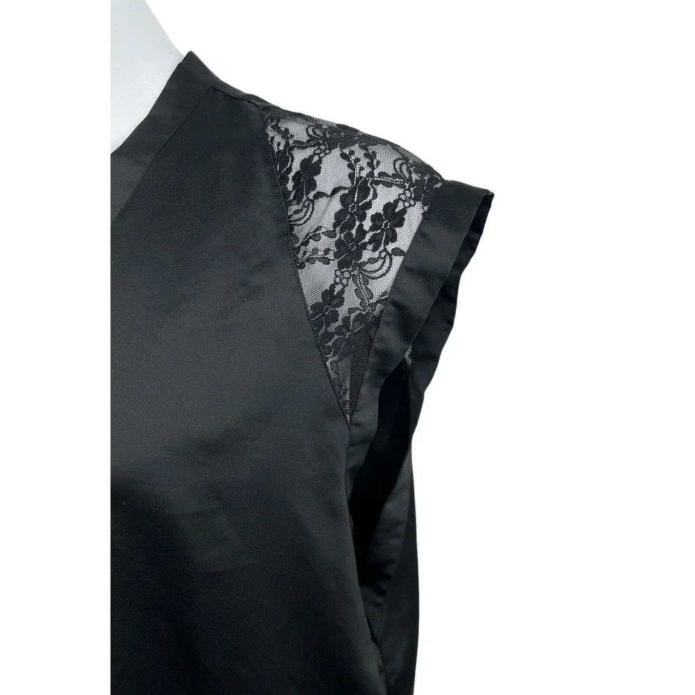 Victorias Secret Black‎ Satin Lace Shoulder Kimono Robe Sleepwear Womens Large